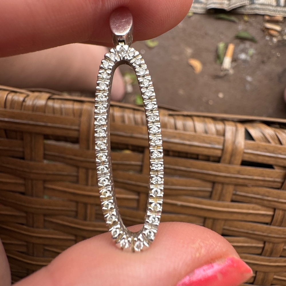 Vintage solid 14k white gold genuine diamond pendant - Picture 4 of 14